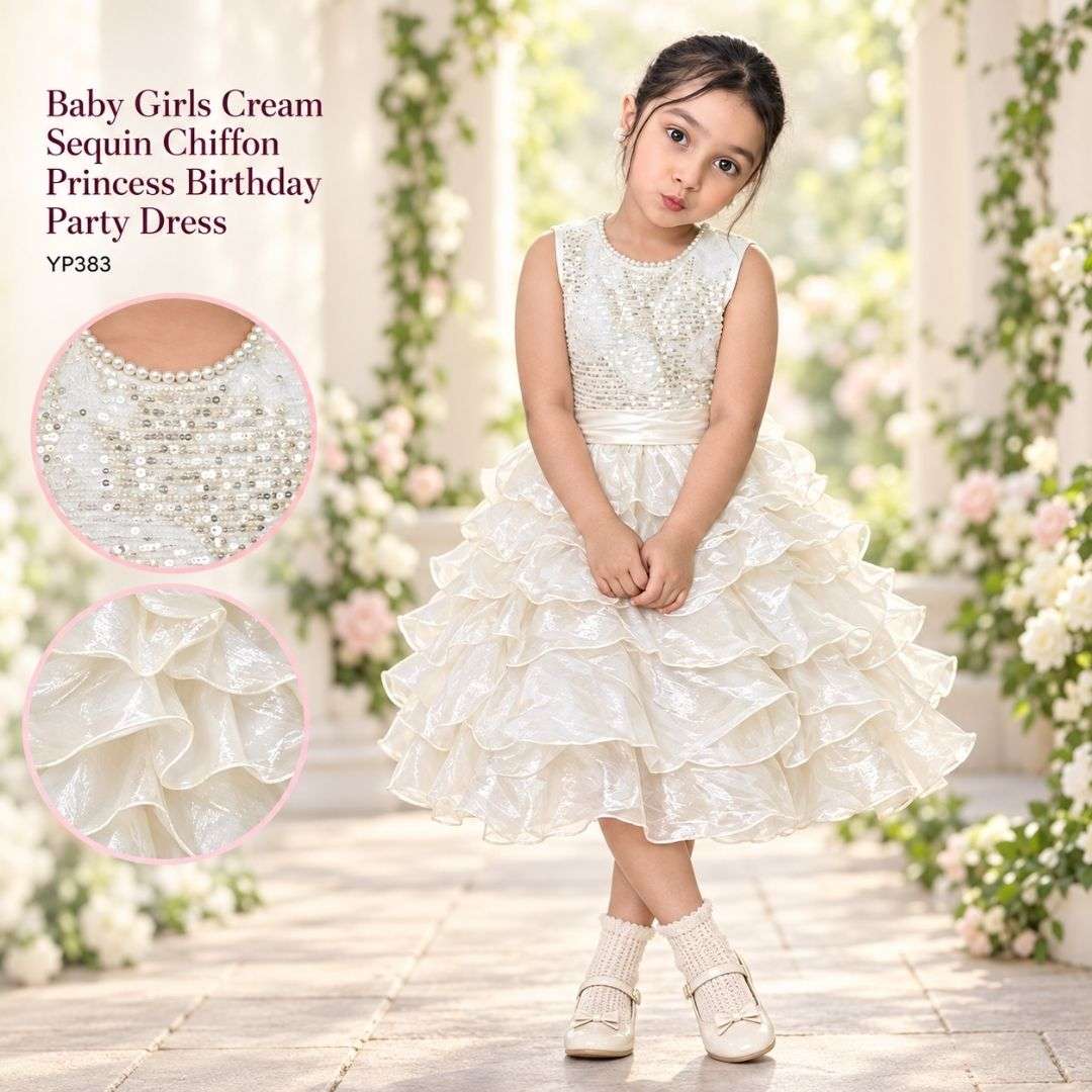 Baby Girls Cream Sequin Chiffon Princess Birthday Party Dress