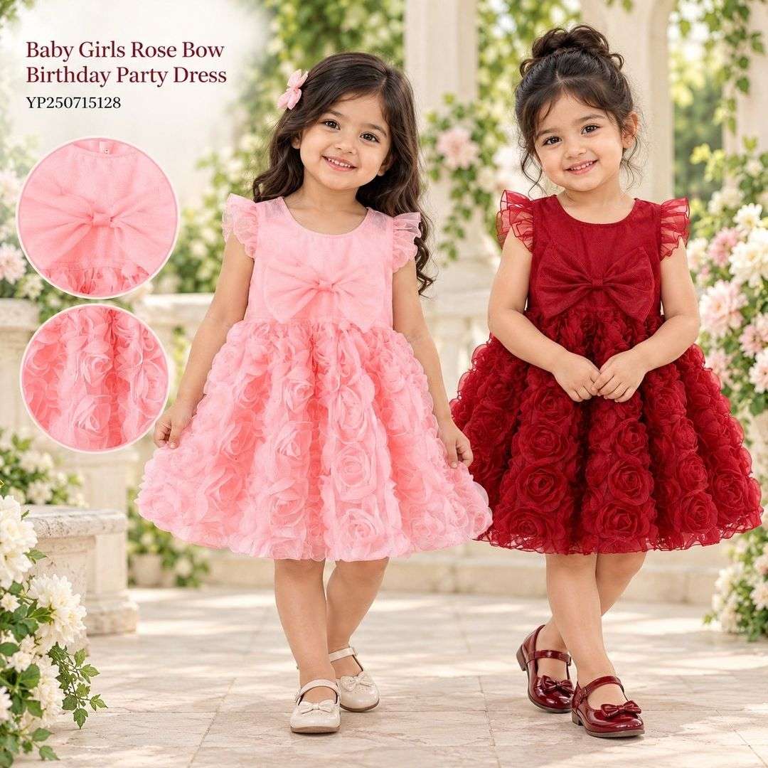 Baby Girls Rose Bow Birthday Party Dress